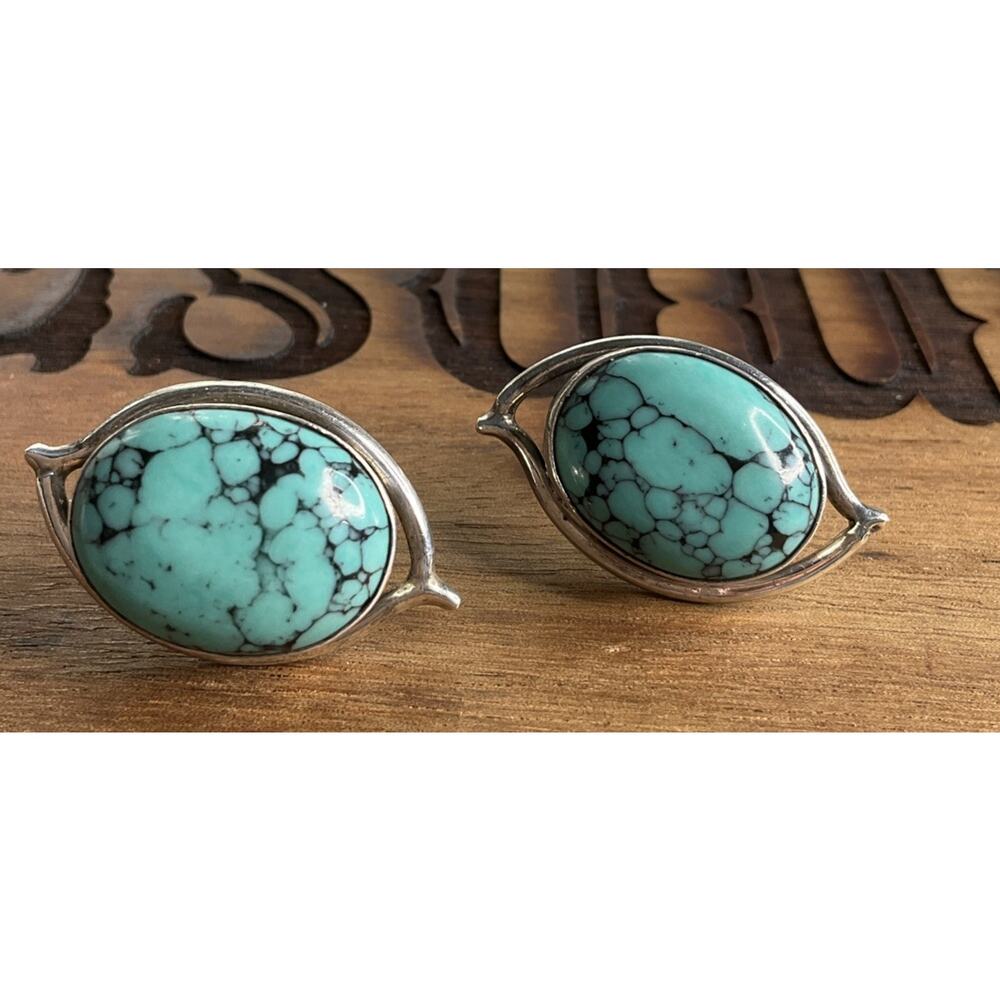 Vintage Sterling Silver Taxco Turquoise Post Earrings Signed 925 17g